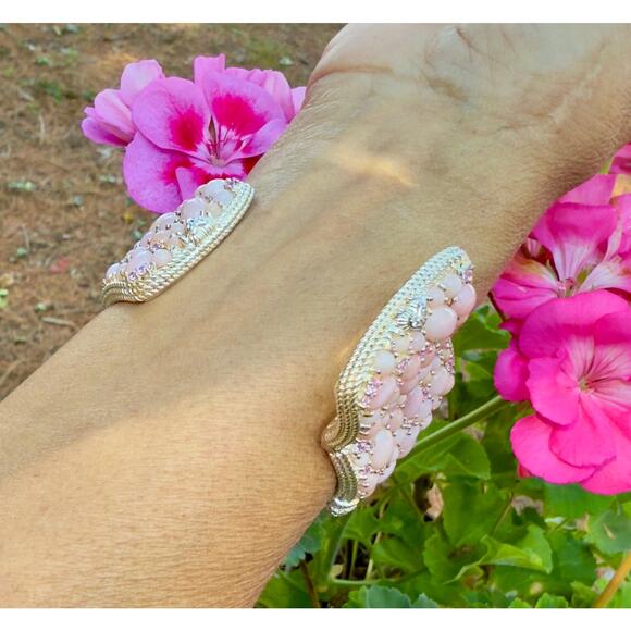 Judith Ripka Aurora Pink Opal Cuff Bracelet: Sterling Silver CZ Bangle - Picture 3 of 5